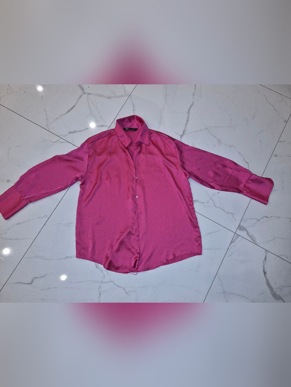 Zara Magenta Satin Button-Front Blouse